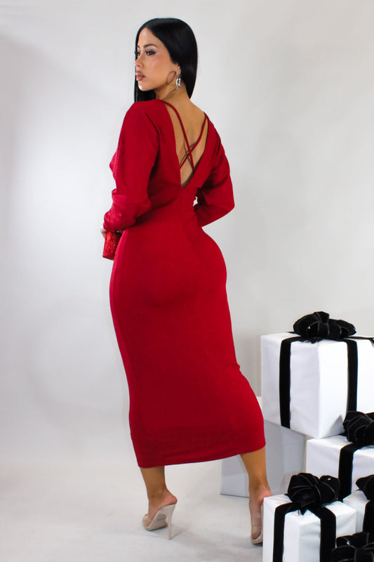 In a New Light Midi Dress- Red