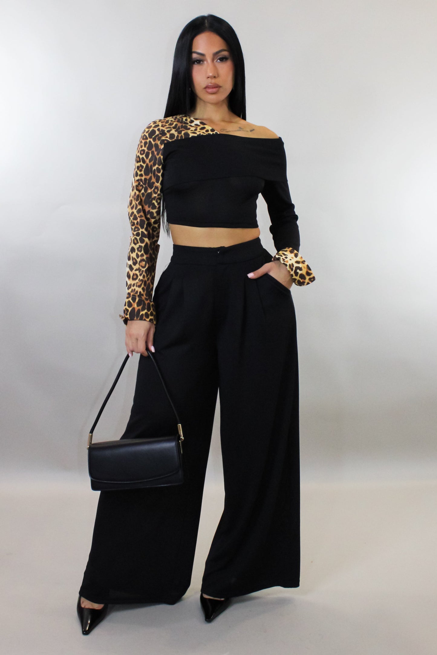 Animal Print on Black Pants Set
