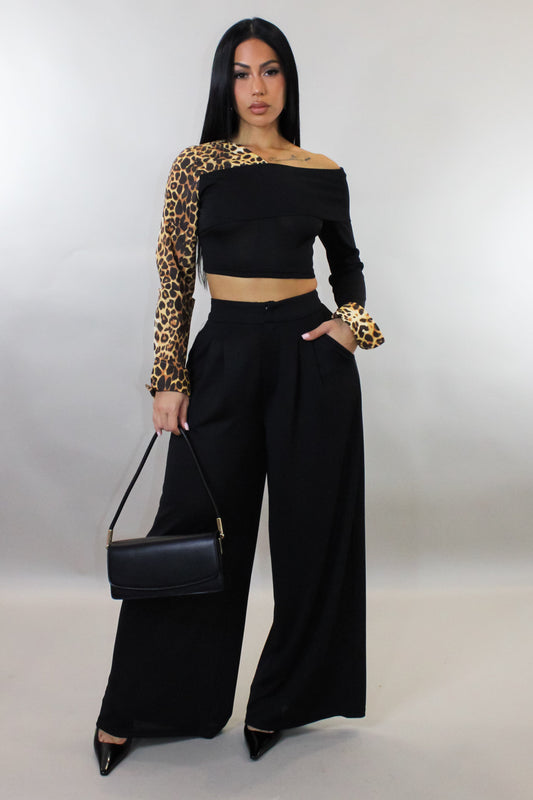 Animal Print on Black Pants Set