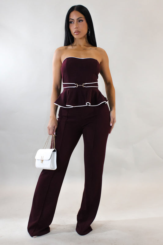 On the Daily Jumpsuit- Burgundy