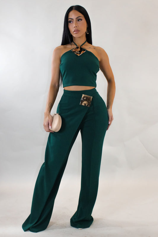 Act Up Pants & Halter Top Set- Green