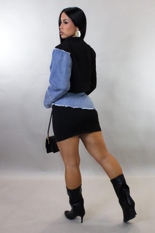 Denim & Black Skirt Set
