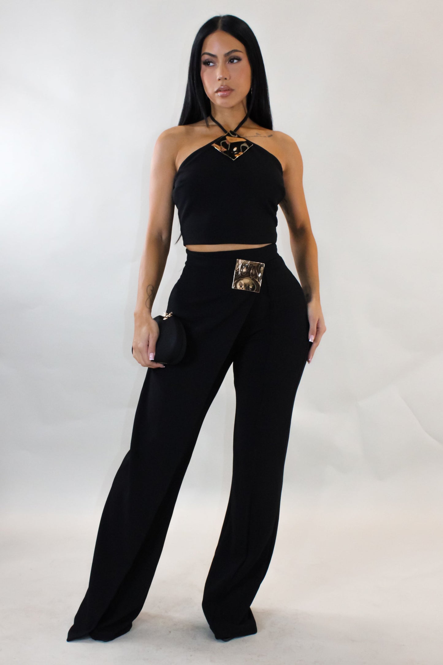 Act Up Pants & Halter Top Set- Black
