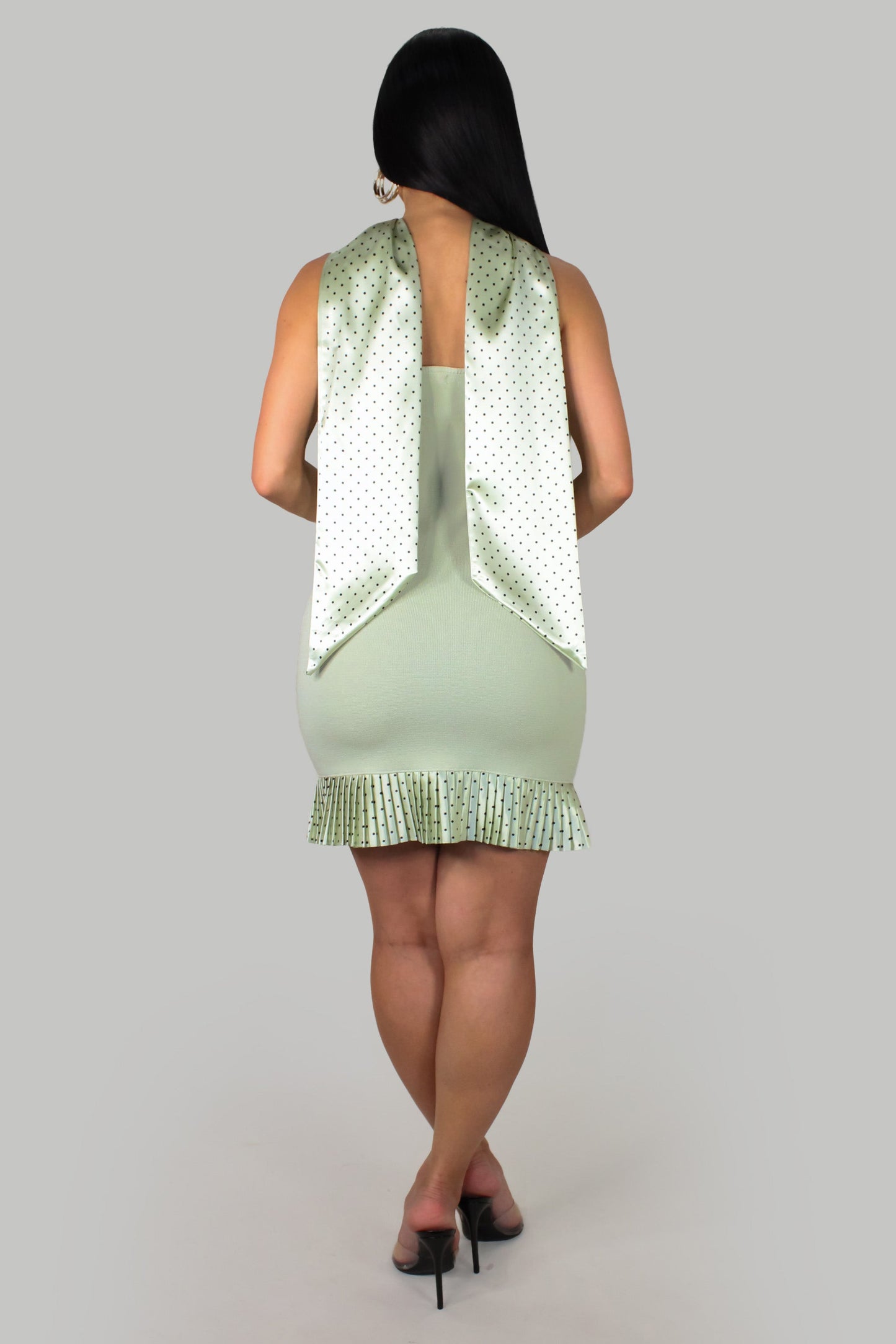 Boca Raton Elegance Dress w/ Scarf- Green