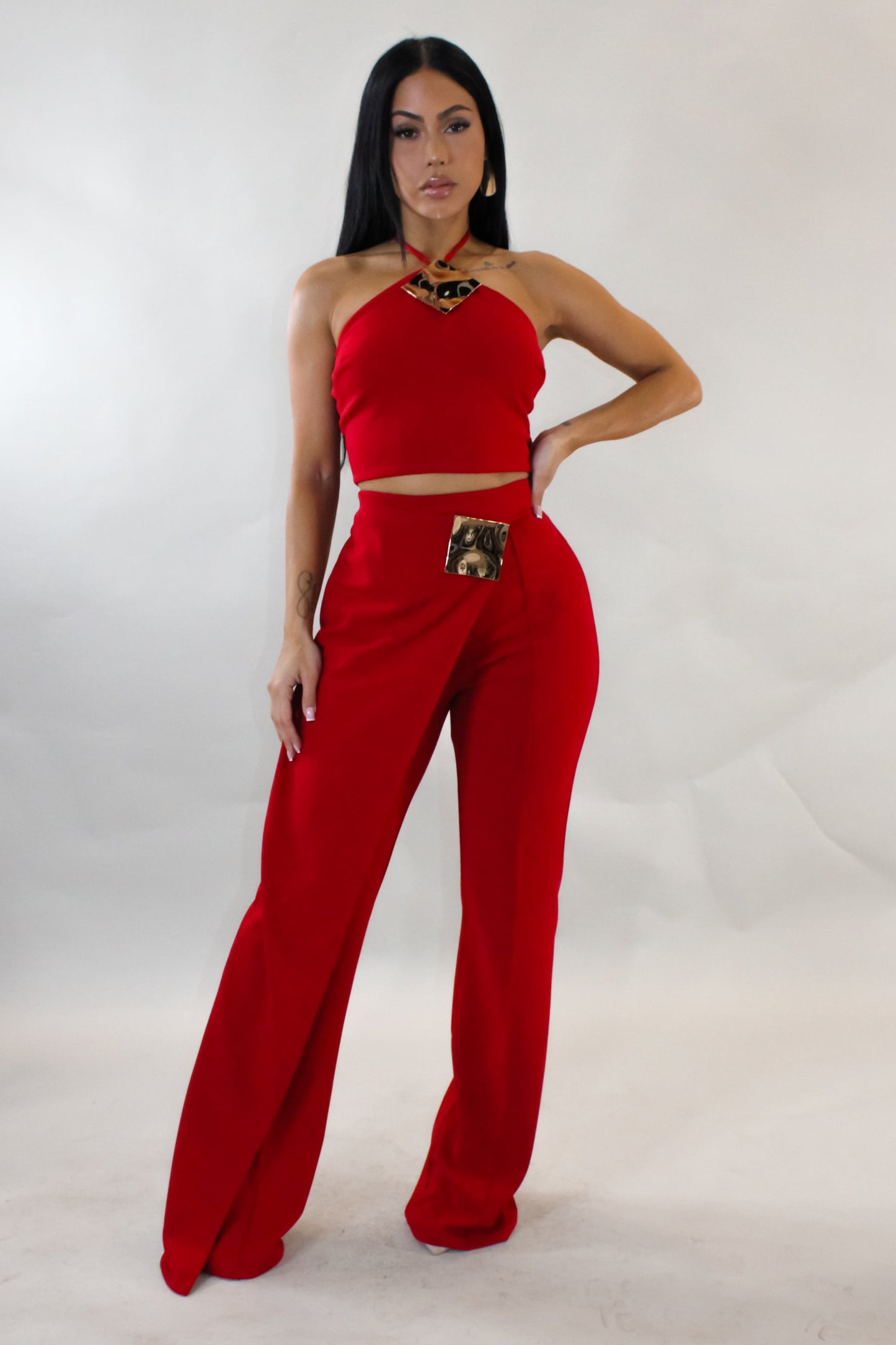 Act Up Pants & Halter Top Set- Red