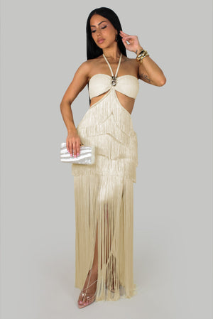 Dreamy Fringe Maxi Dress- Ivory