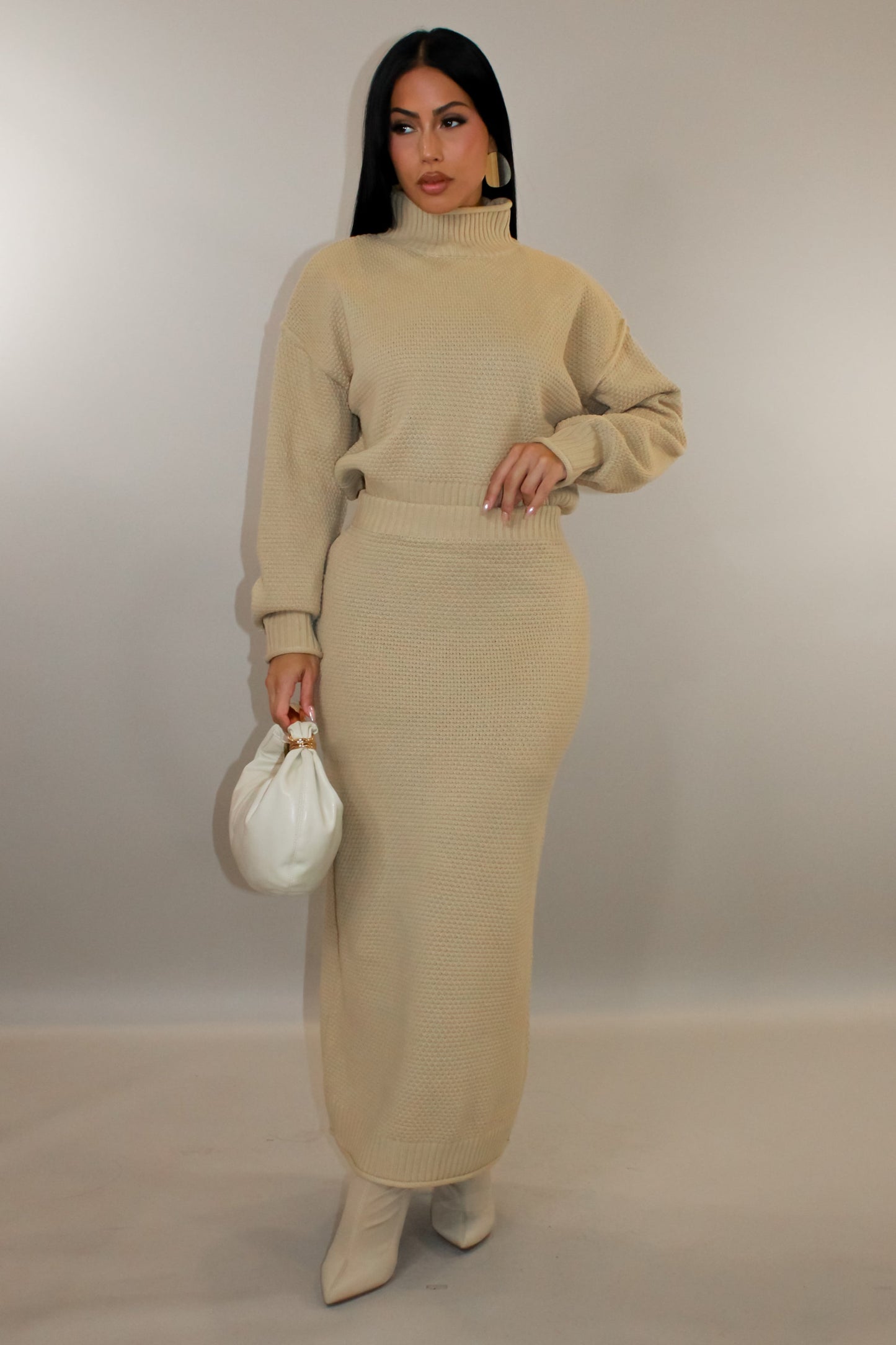 Knit Taupe Skirt Set