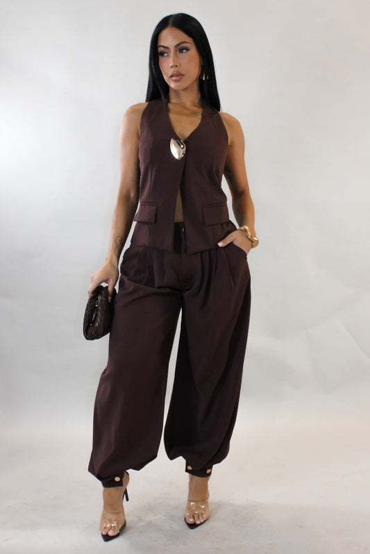 Uptown Chic Pants Set- Brown