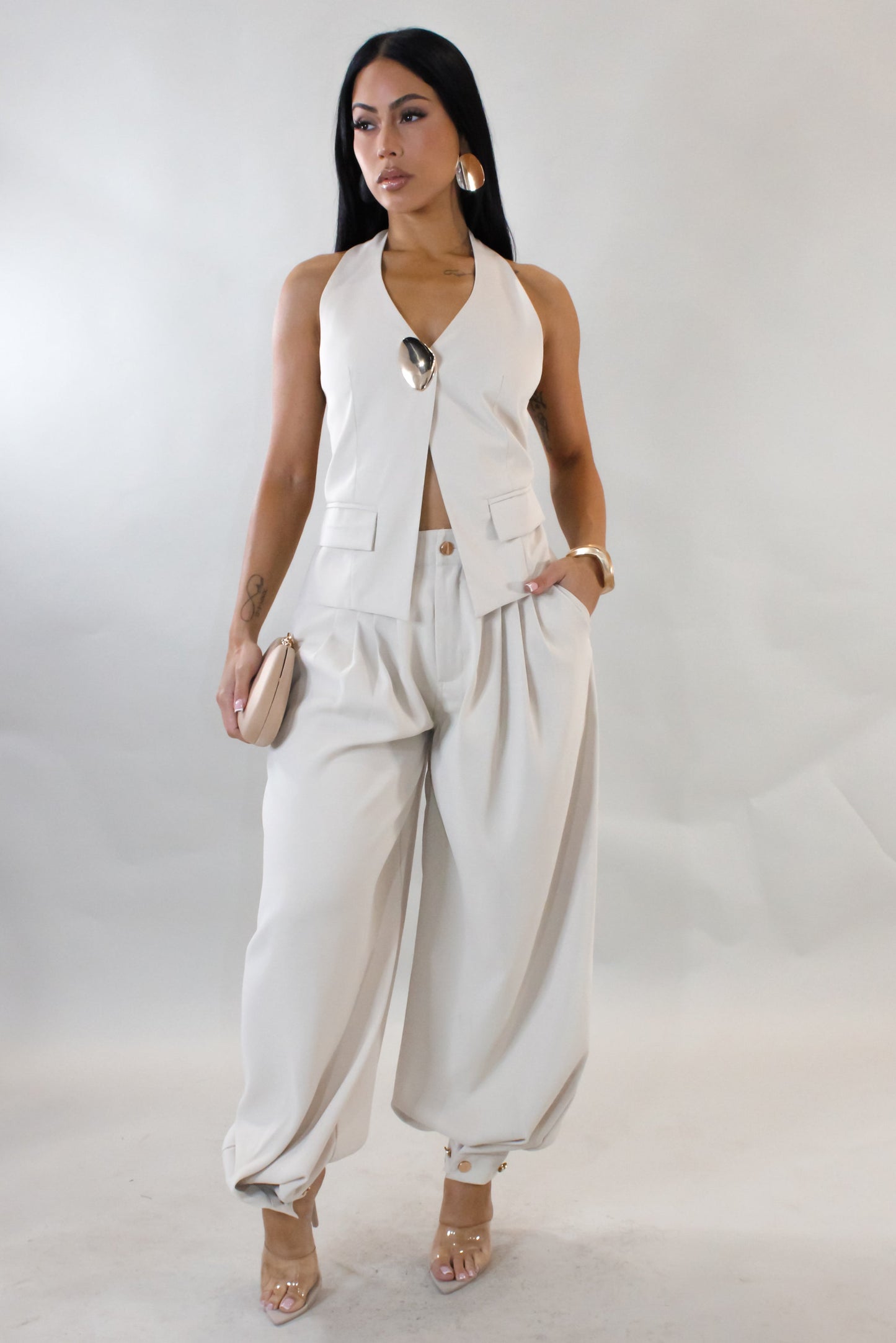 Uptown Chic Pants Set- Beige