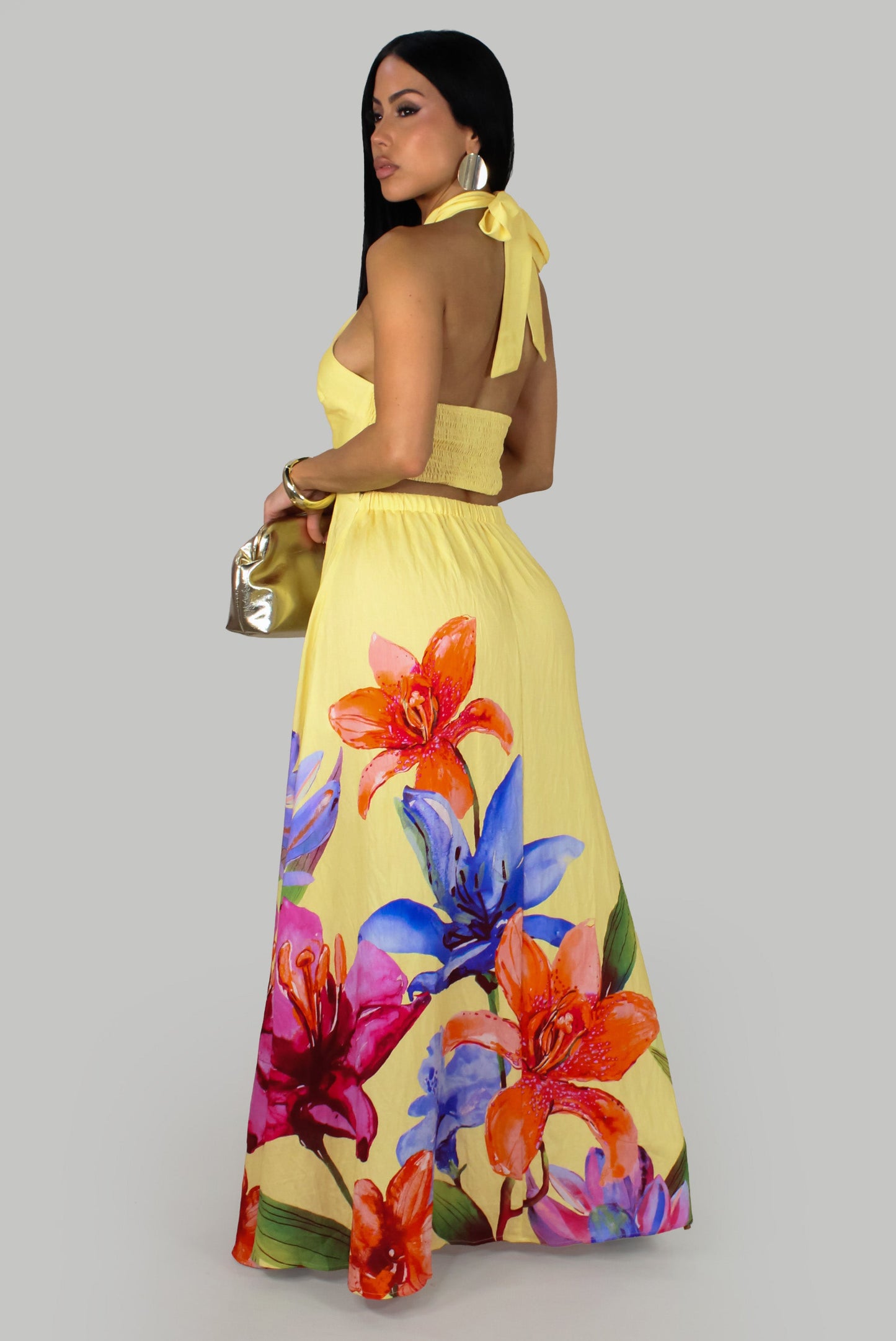 Sun Loved Blossom Halter Maxi Dress- Yellow