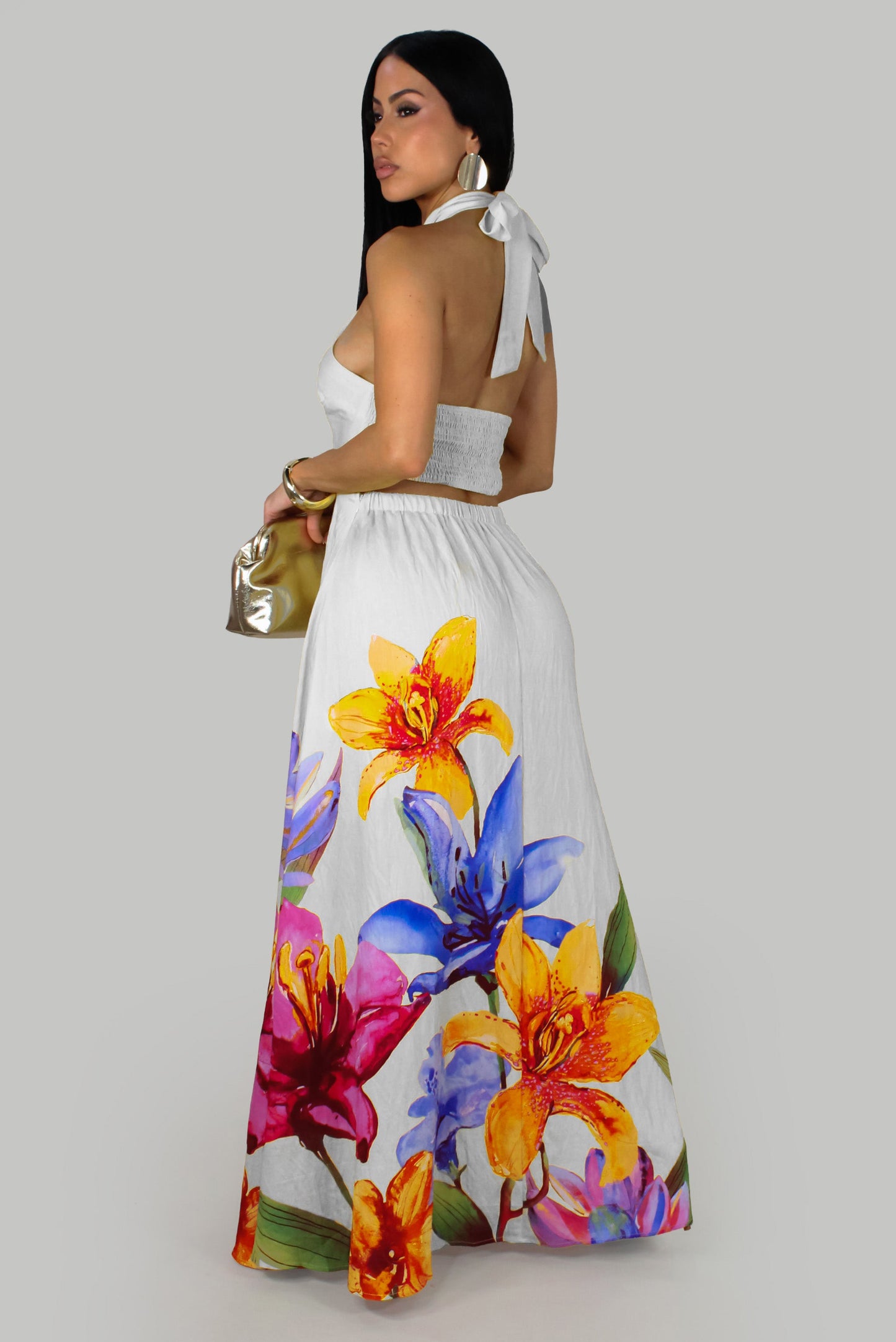 Sun Loved Blossom Halter Maxi Dress- White