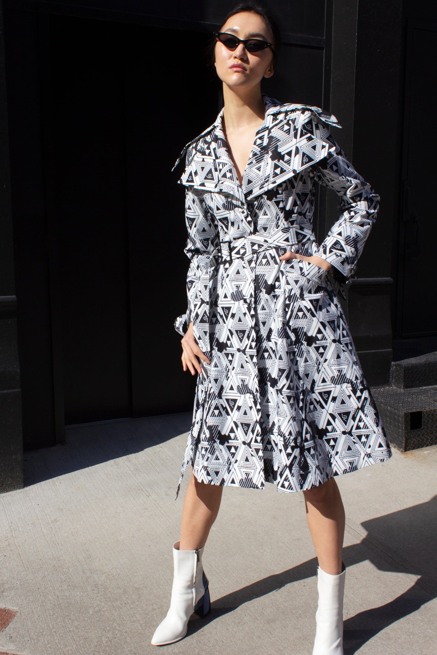 Amour Geometric Long Trench Coat – Modern Women’s Outerwear