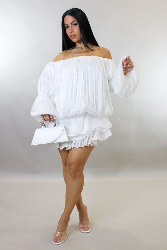 Uptown Thrills Pleated Mini Flare Dress- White