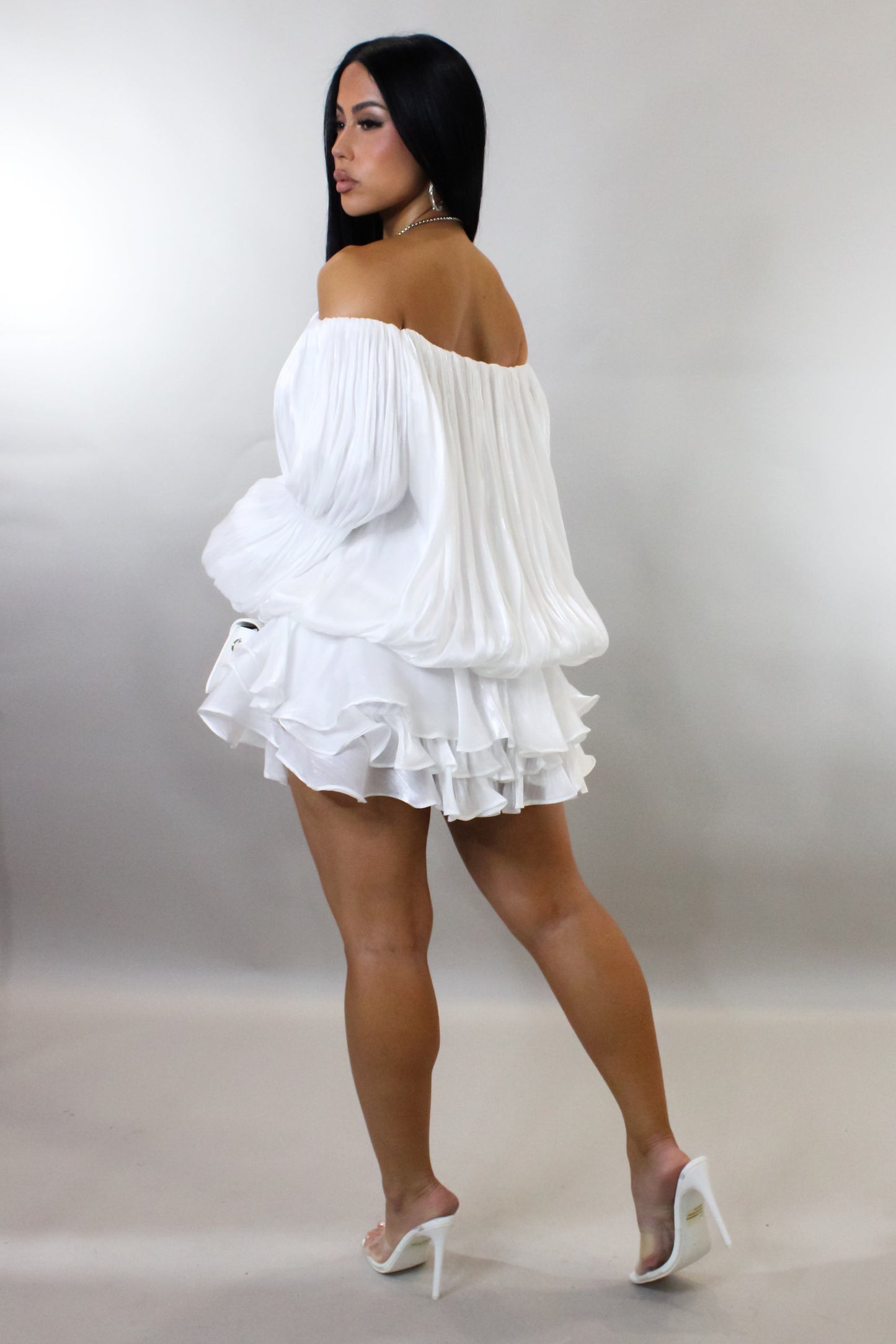 Uptown Thrills Pleated Mini Flare Dress- White