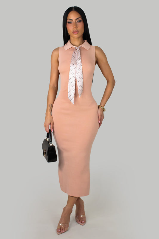 Chic Dress w/ Neck Tie- Pink