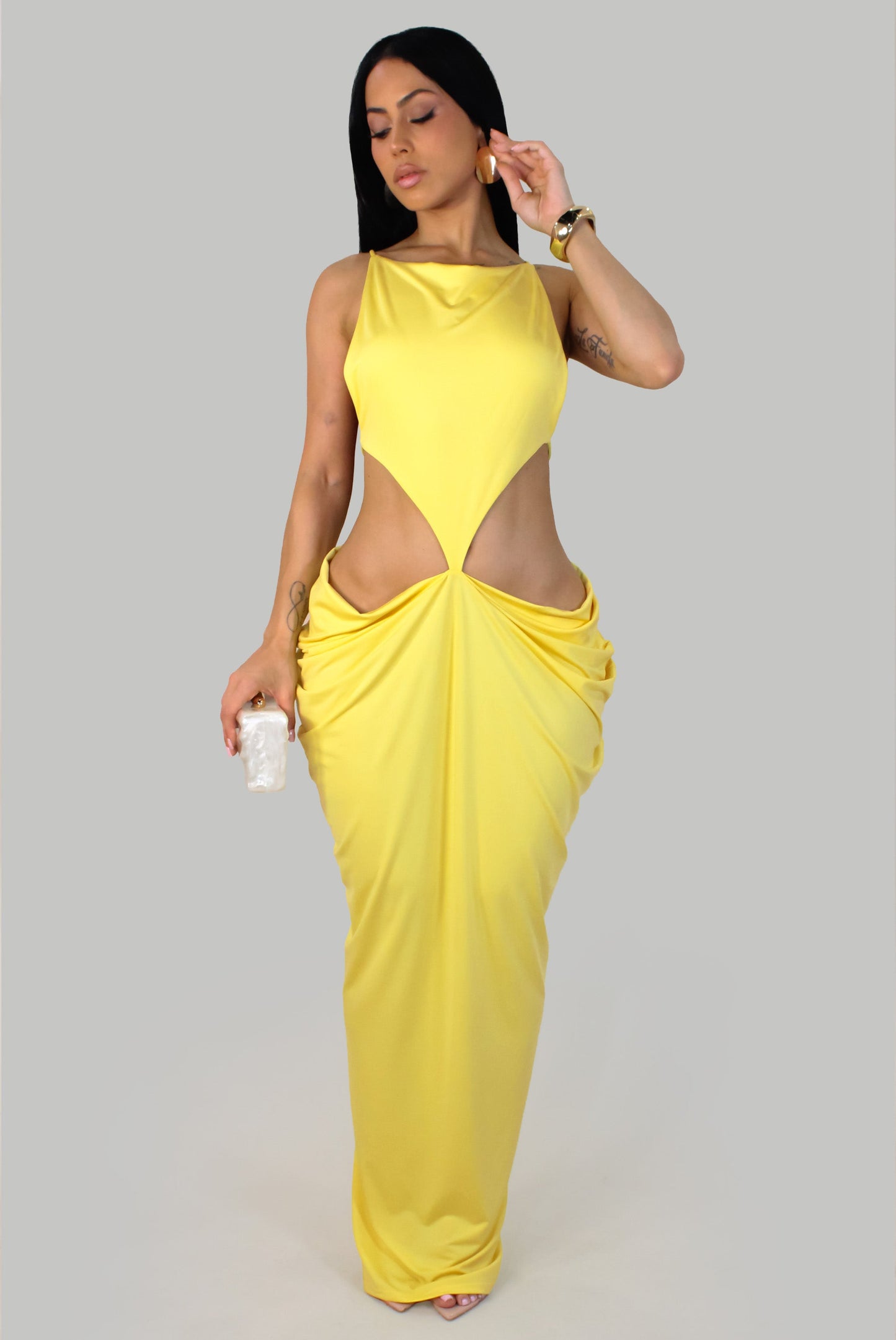 Because I'm That Bold Side Cutout Maxi Dress- Yellow