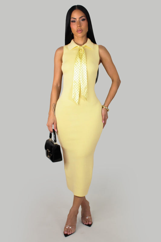 Chic Dress w/ Neck Tie- Yellow