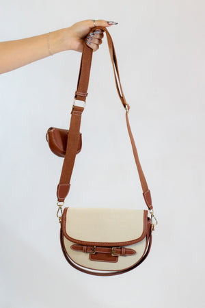 Saddle Flap Bag w/ Detachable Pouch- Brown