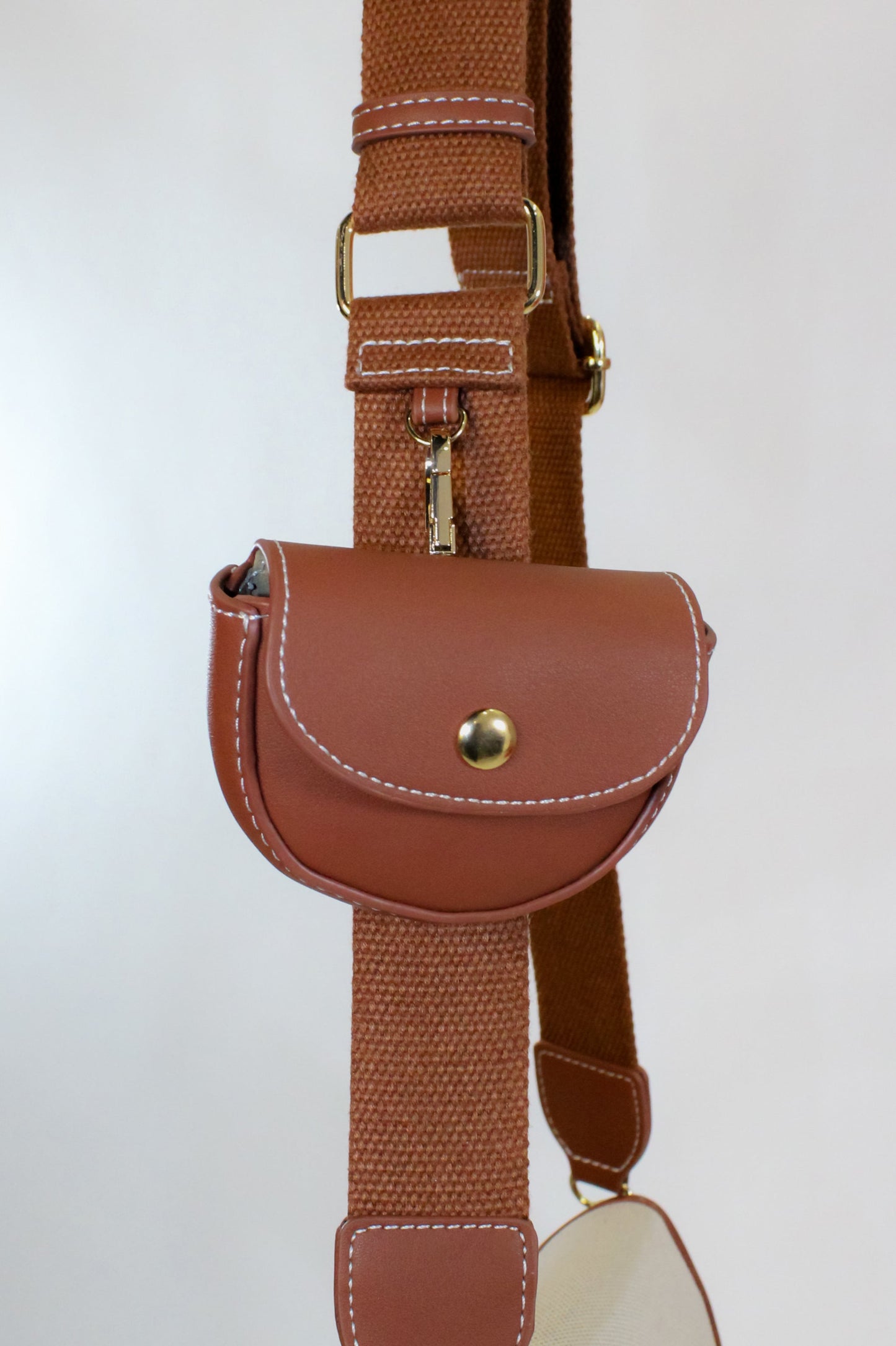 Saddle Flap Bag w/ Detachable Pouch- Brown
