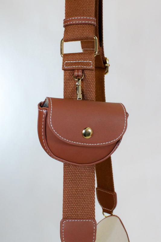 Saddle Flap Bag w/ Detachable Pouch- Brown