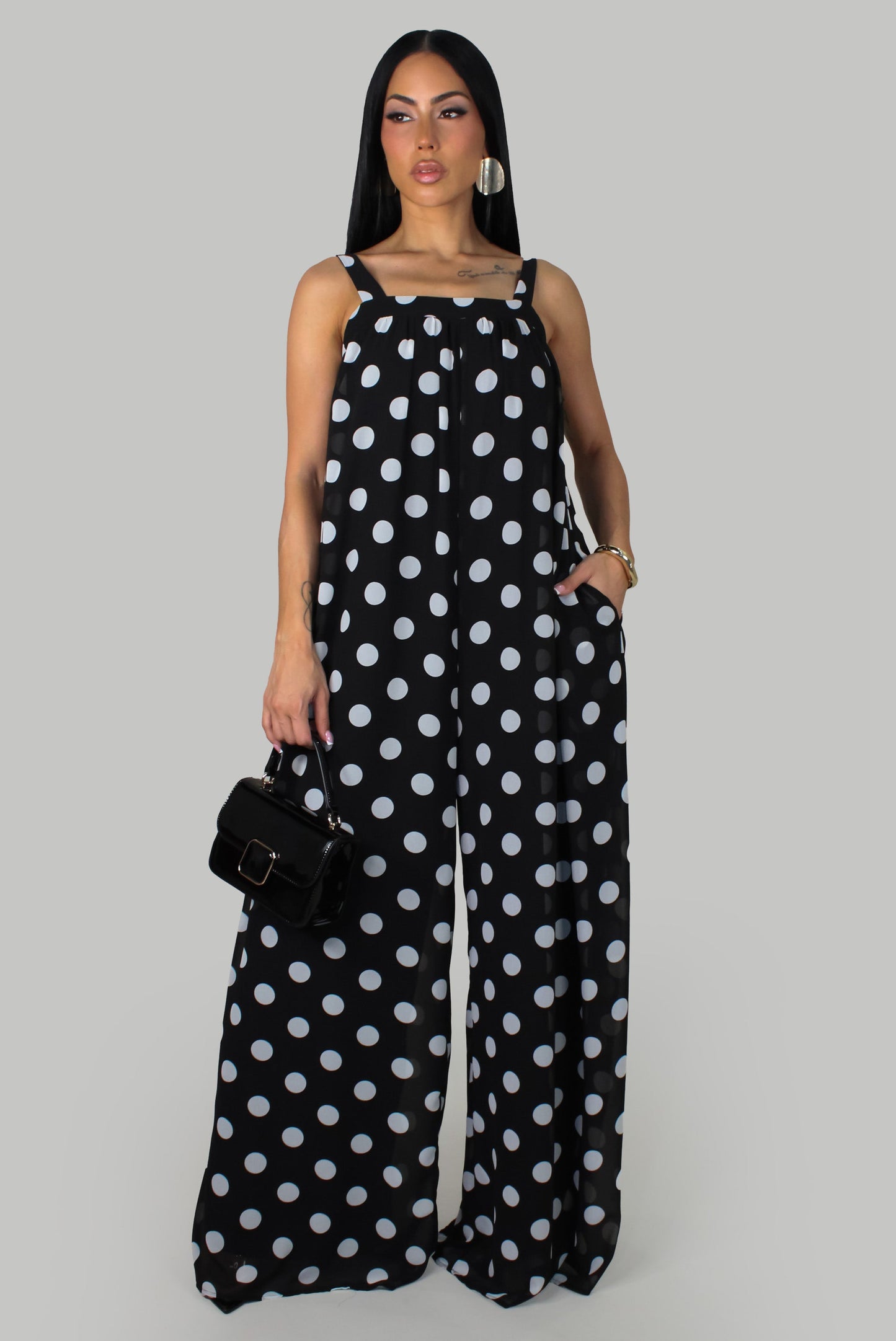 Polka Dot Oversized Jumpsuit- Black