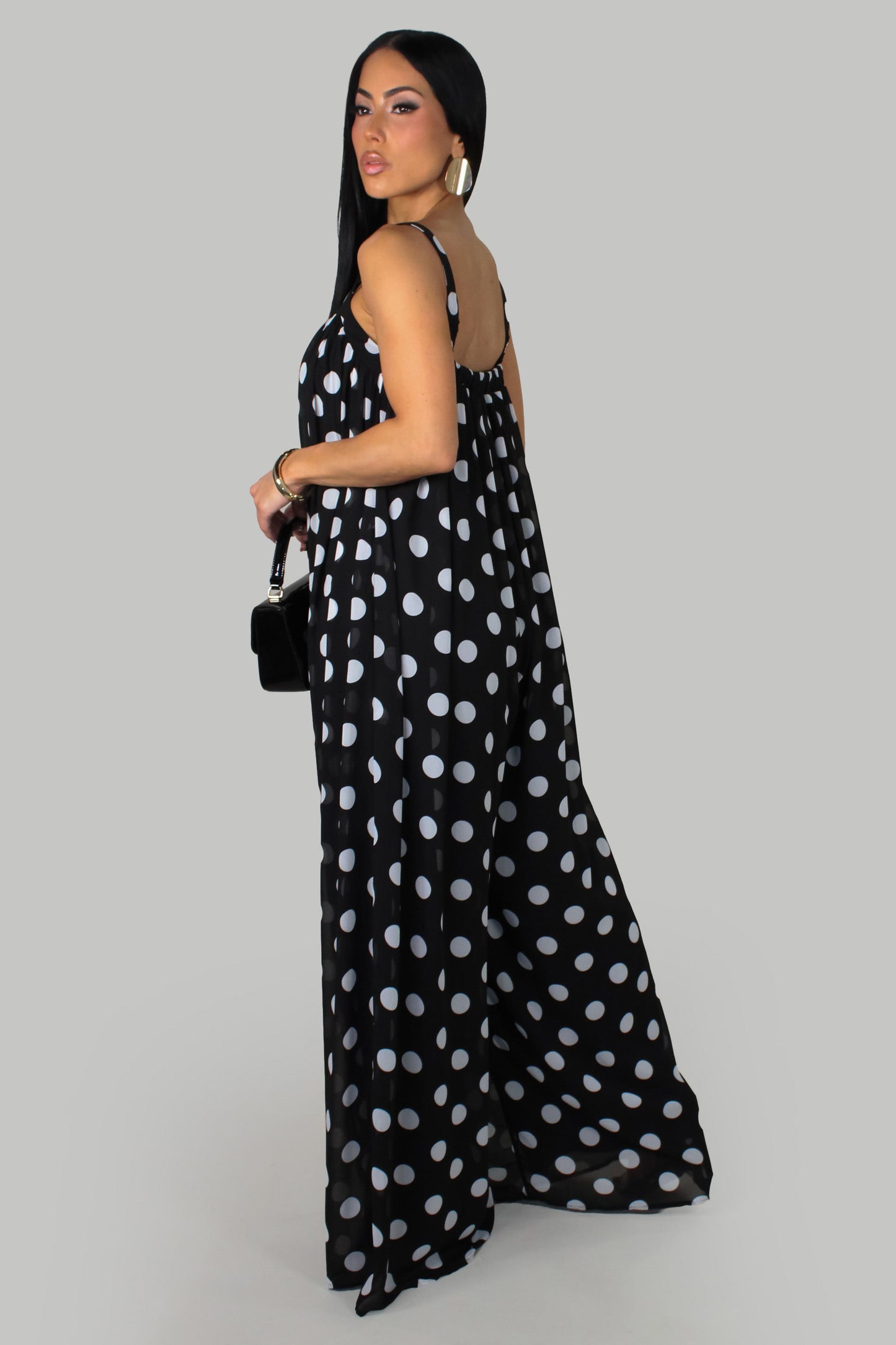 Polka Dot Oversized Jumpsuit- Black