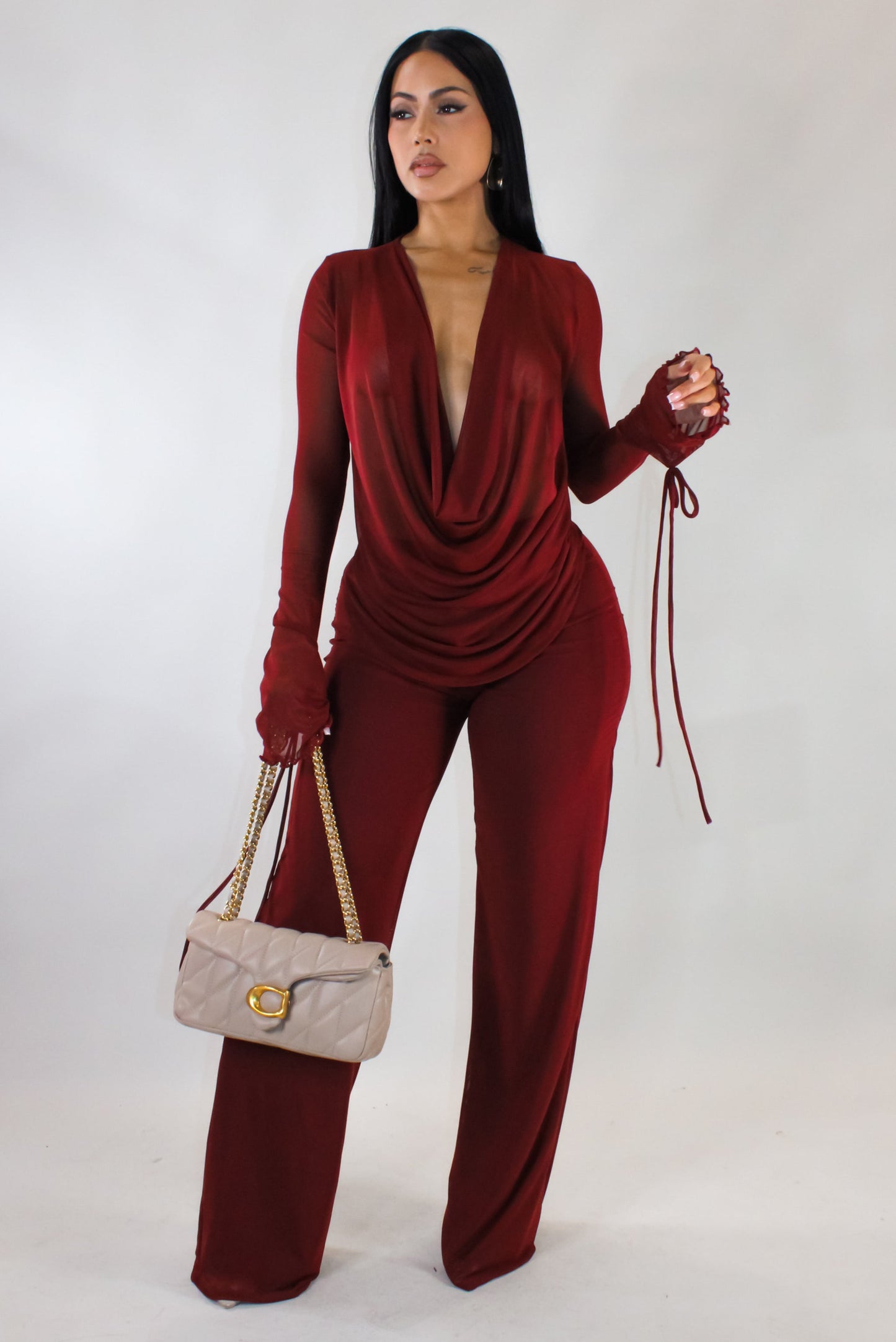 Luxe Pants Set- Burgundy