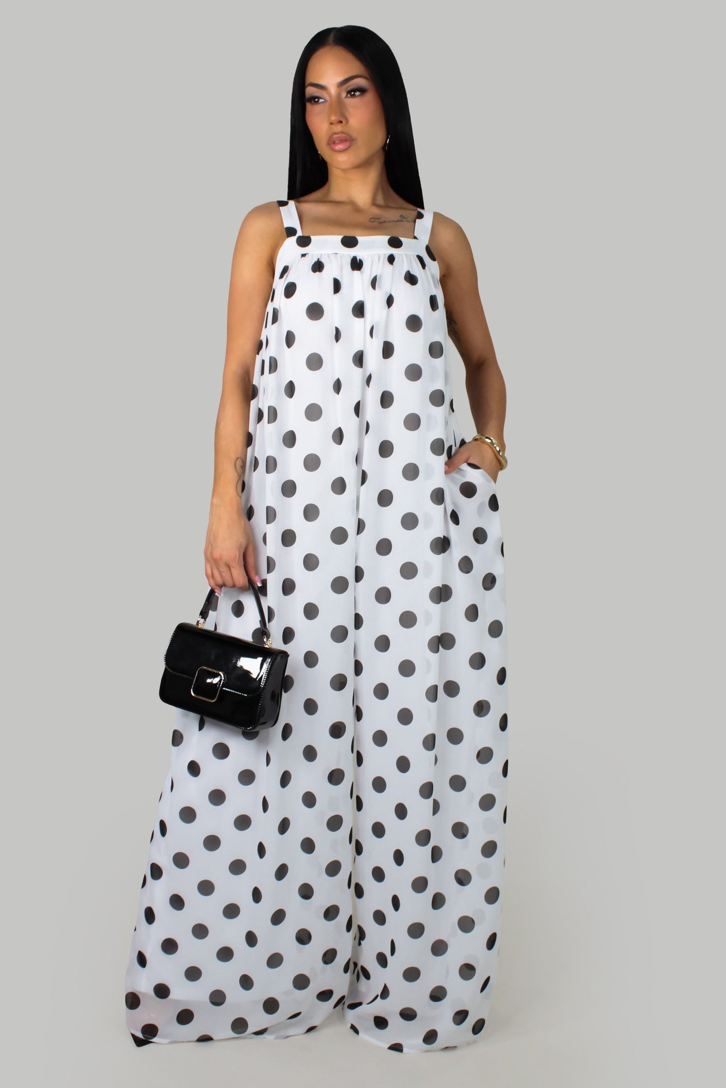 Polka Dot Oversized Jumpsuit- White
