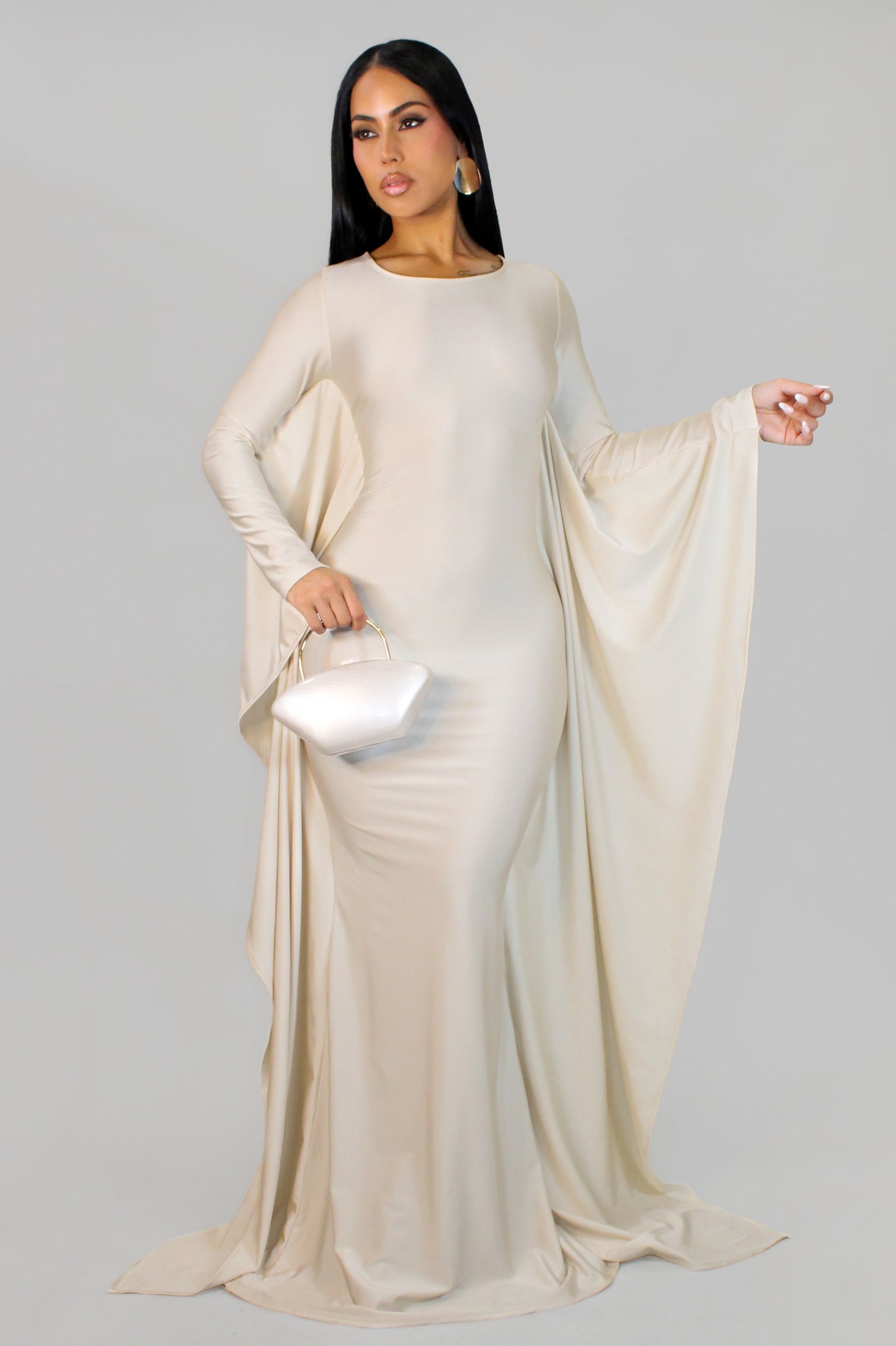 Batwing Sleeve Maxi Dress- Ivory