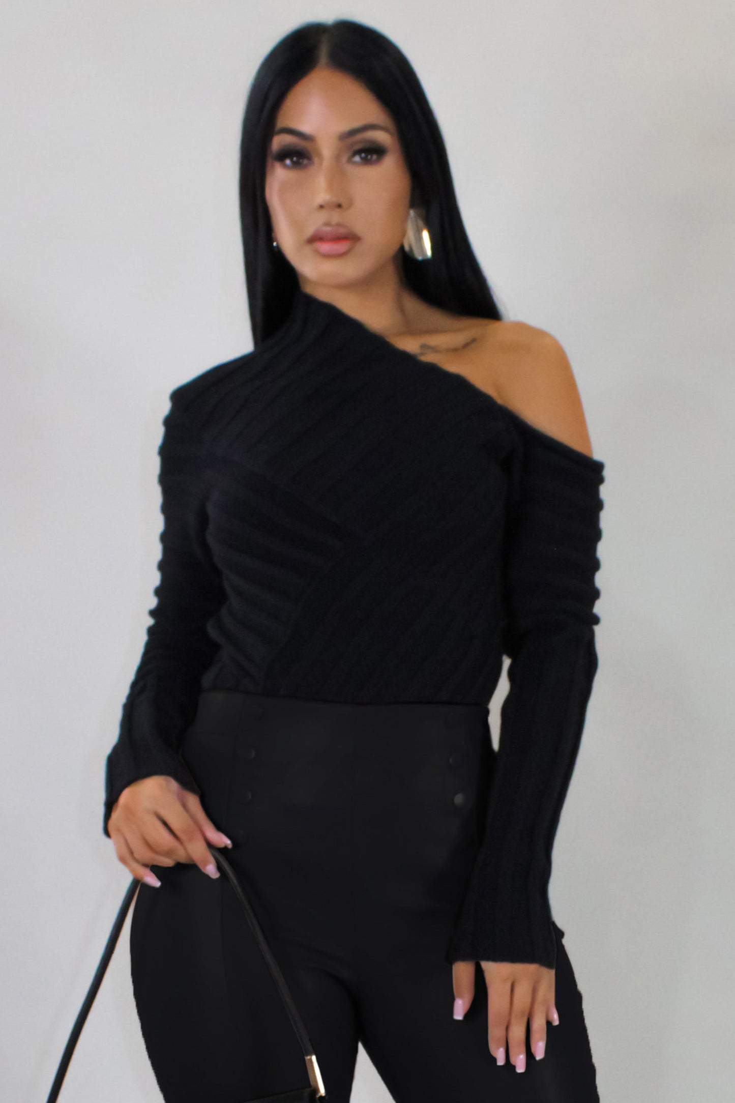 All Lined Up Asymmetrical Top- Black