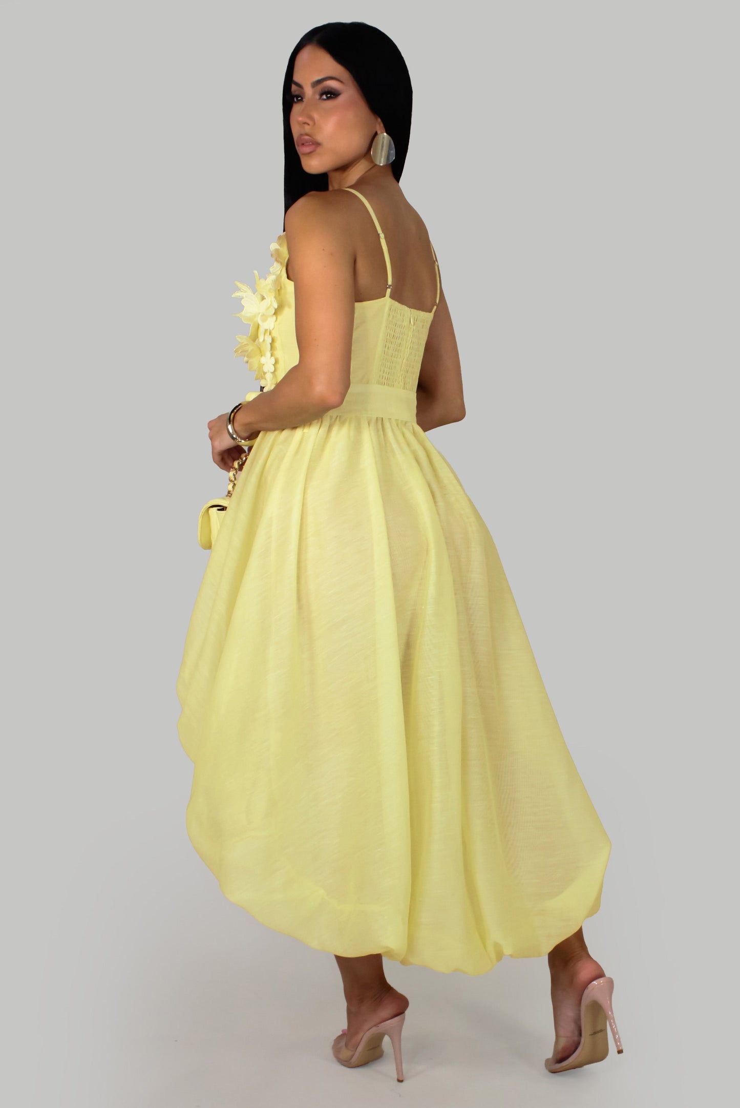 Fairy Tales High Low Floral Embroidered Dress- Yellow