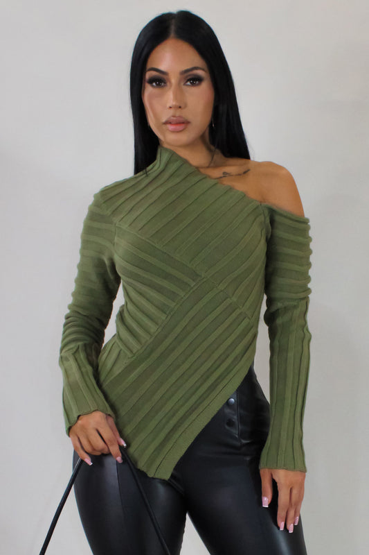 All Lined Up Asymmetrical Top- Green