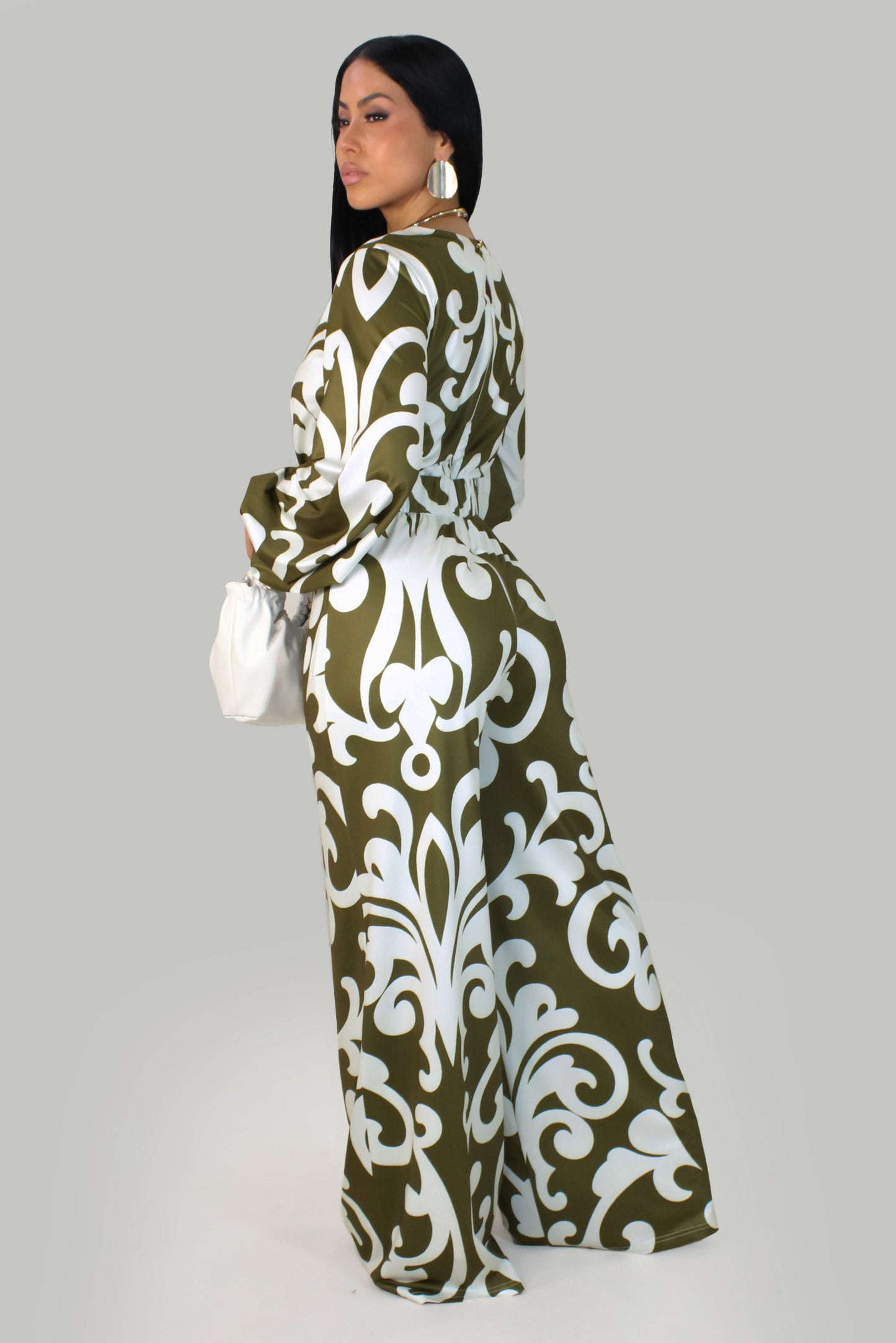 Damask Patterned Jumpsuit- Green