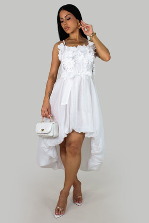 Fairy Tales High Low Floral Embroidered Dress- White