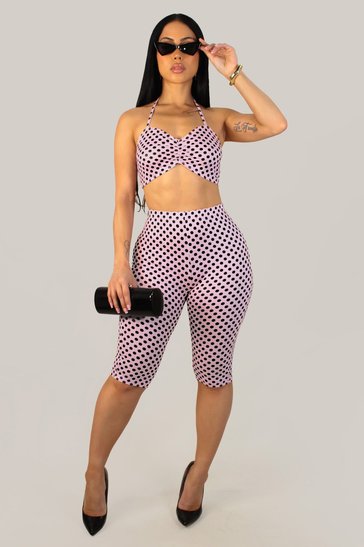Showstopper Polka Dot Capri & Top Set-Pink