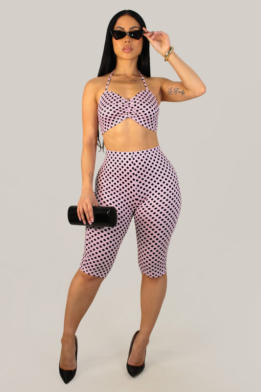 Showstopper Polka Dot Capri & Top Set-Pink
