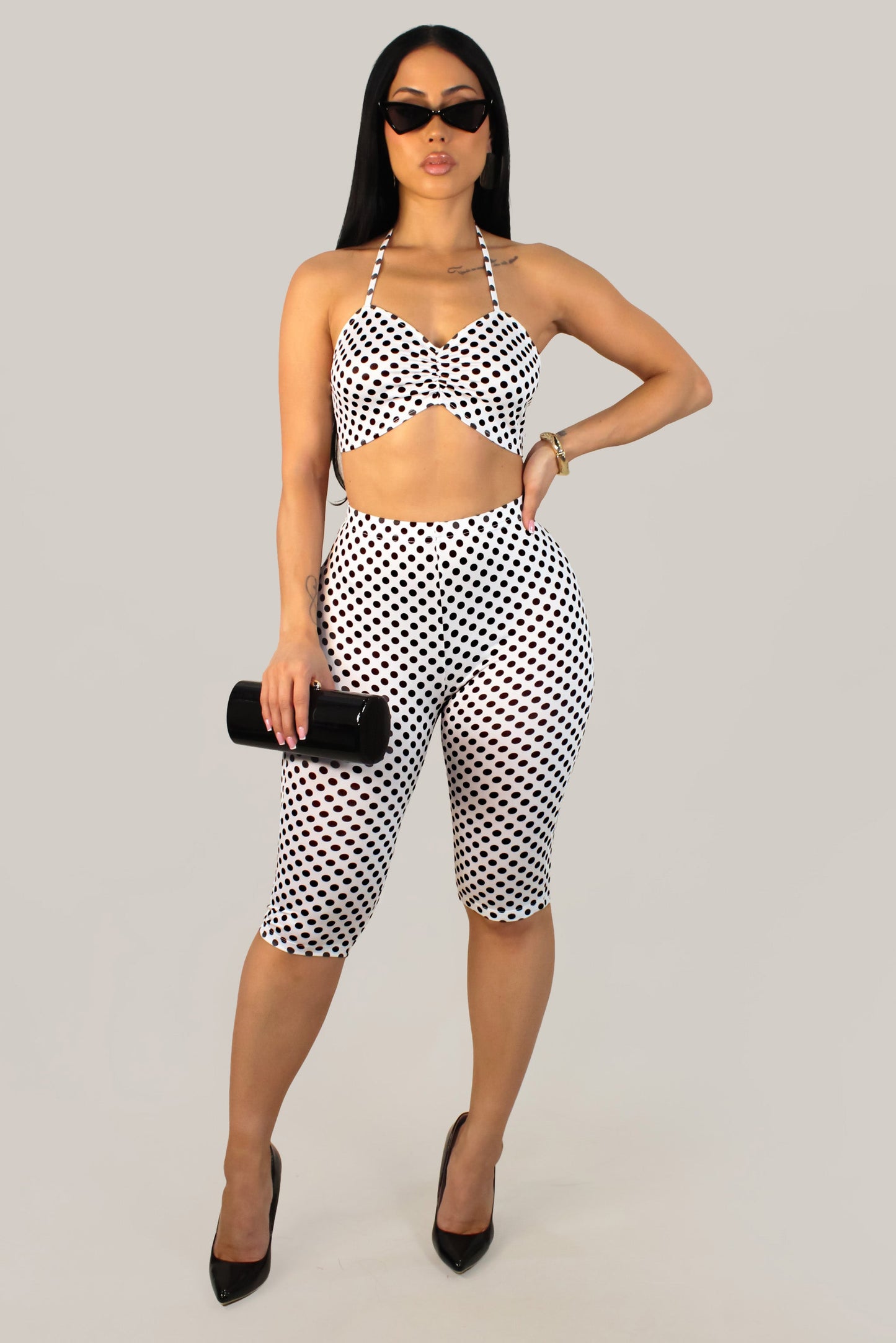 Showstopper Polka Dot Capri & Top Set- White