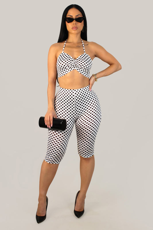 Showstopper Polka Dot Capri & Top Set- White