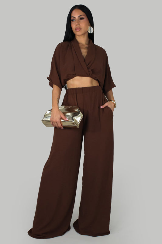 Solid & Bold Pants Set- Brown