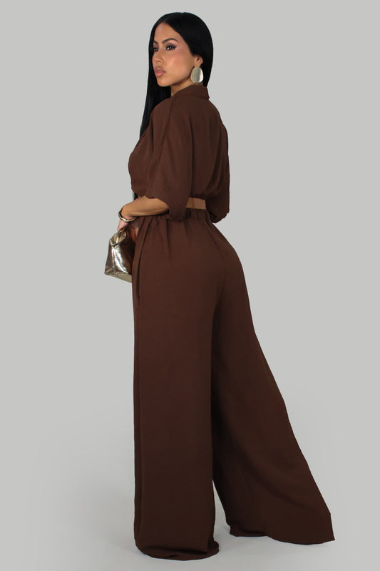 Solid & Bold Pants Set- Brown