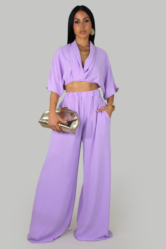Solid & Bold Pants Set- Purple