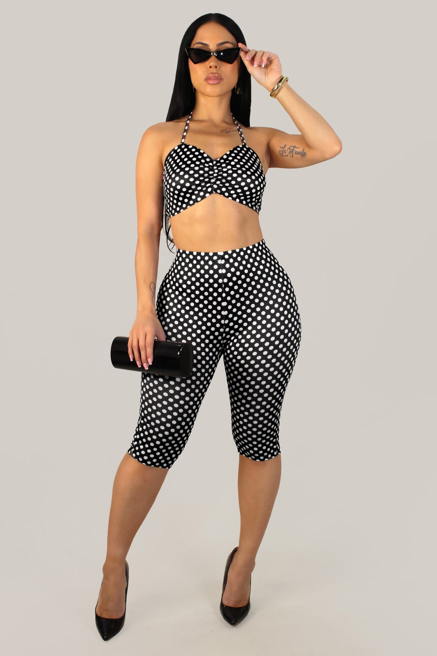 Showstopper Polka Dot Capri & Top Set- Black