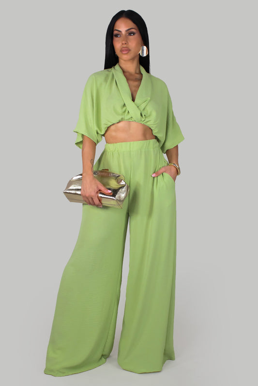Solid & Bold Pants Set- Green
