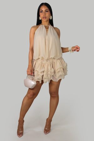 Romantic Allure Ruffled Bottom Dress- Champagne