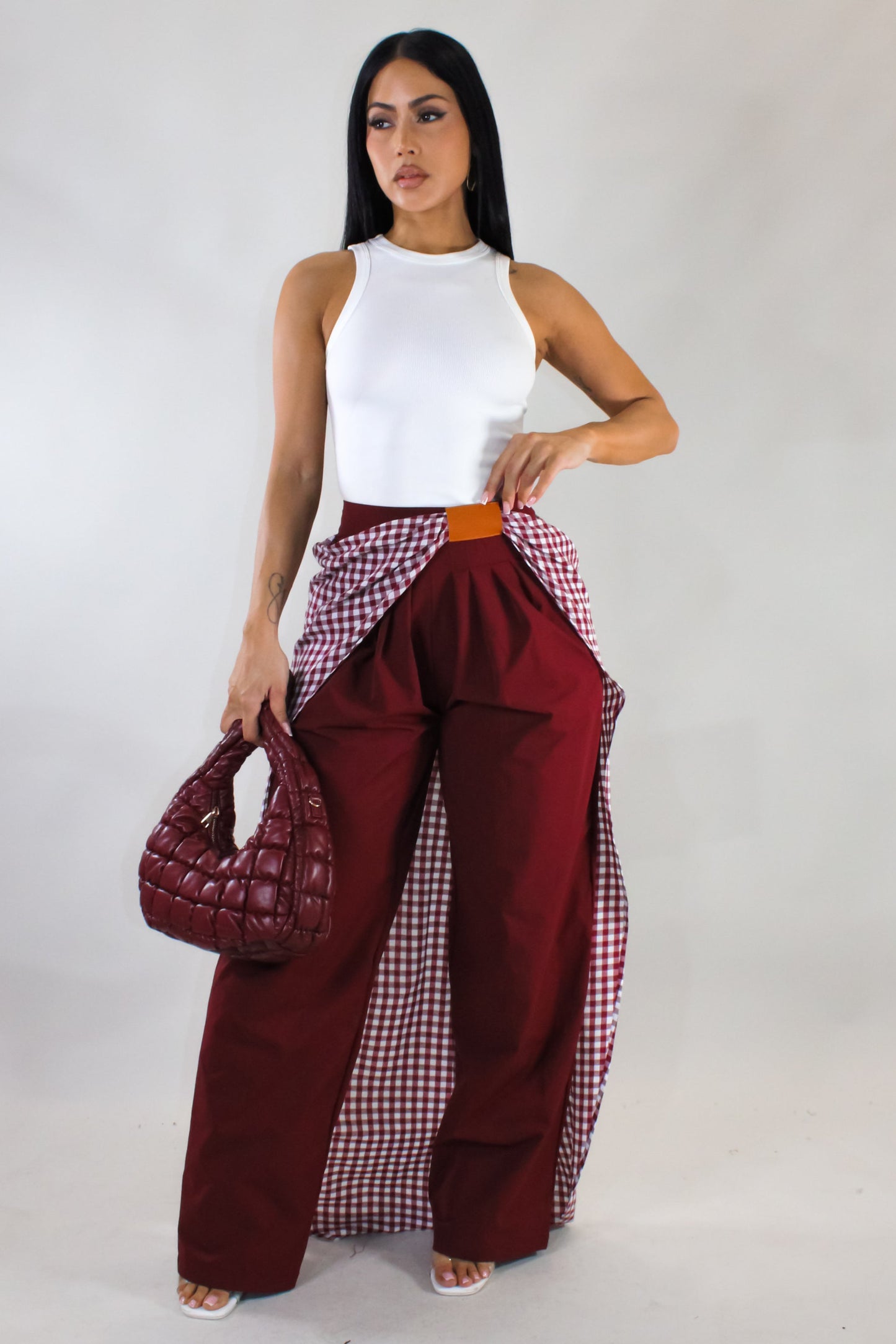 Growing on Me Pants with Drape- Red