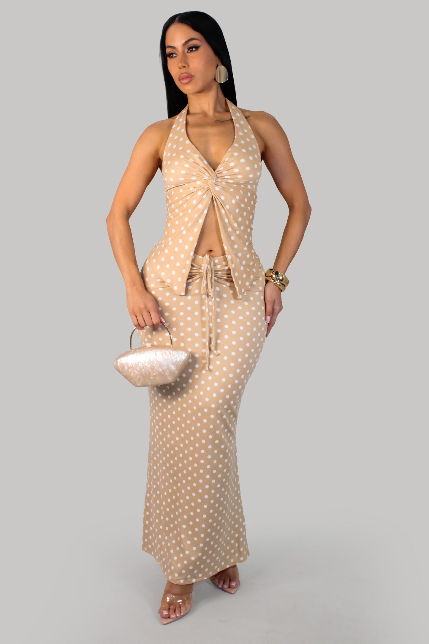 Polka Dot Maxi Skirt Set- Mocha/White (Copy)