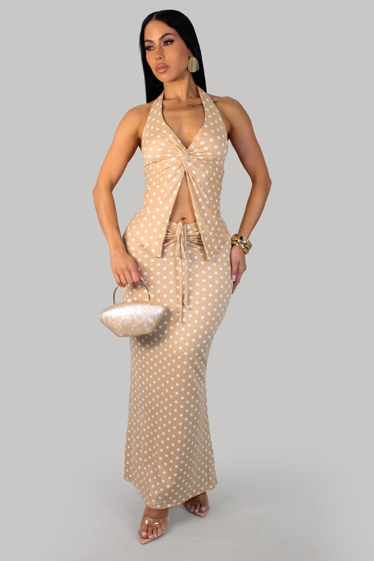 Polka Dot Maxi Skirt Set- Mocha/White (Copy)
