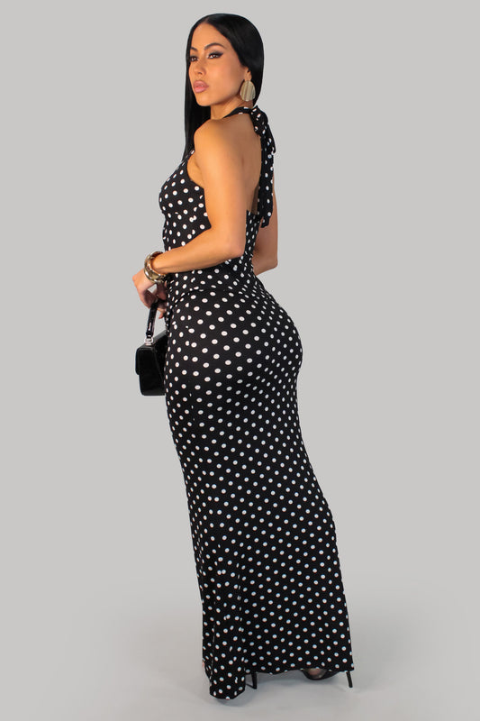 Polka Dot Maxi Skirt Set- Black/White