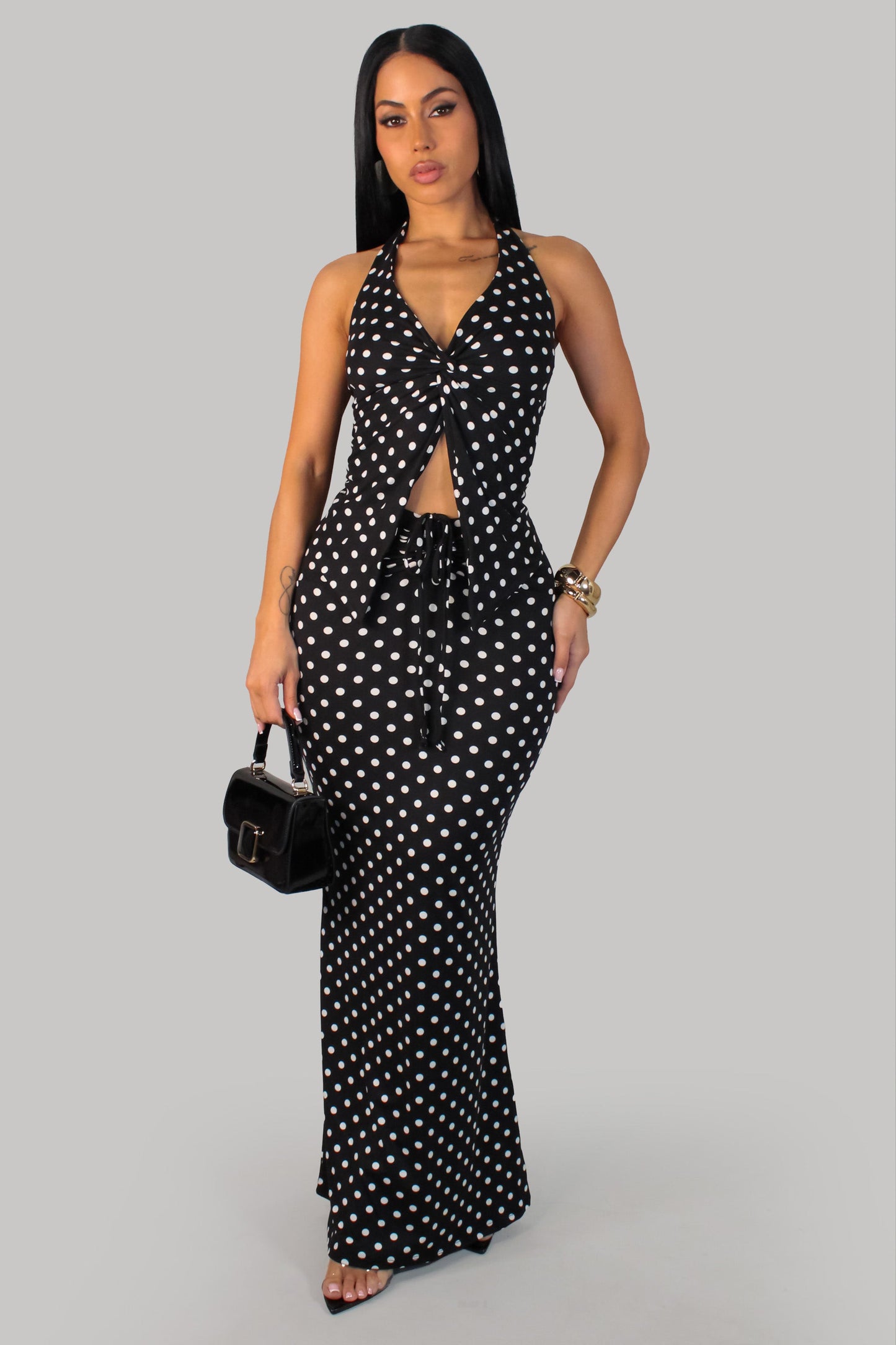 Polka Dot Maxi Skirt Set- Black/White