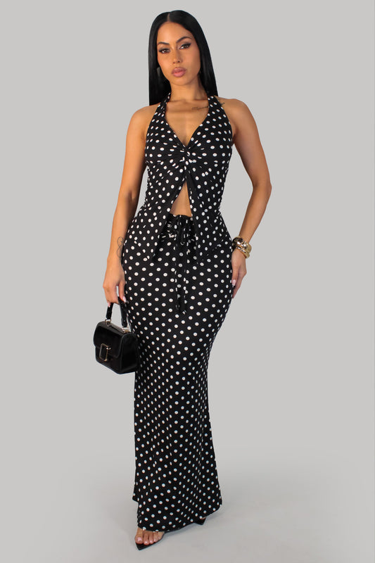 Polka Dot Maxi Skirt Set- Black/White